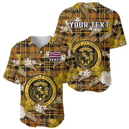 (Custom Personalised) Hawaii State Baseball Jersey Tropical Flowers Mix Tartan Gold Version