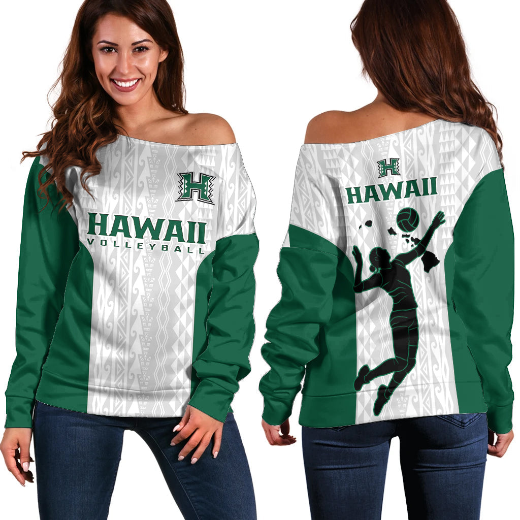 Hawaii Volleyball Off Shoulder Sweater Hawaiian Kakau White Style