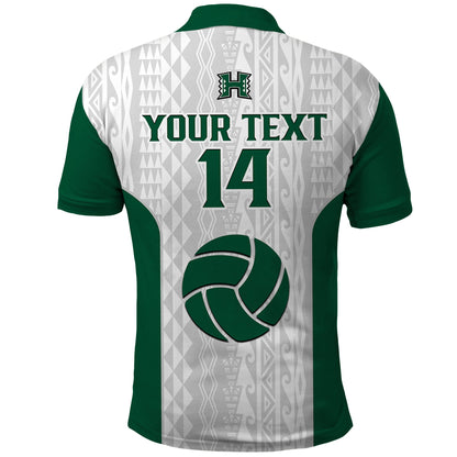 Custom Text And Number Hawaii Volleyball Polo Shirt Hawaiian Kakau White Style