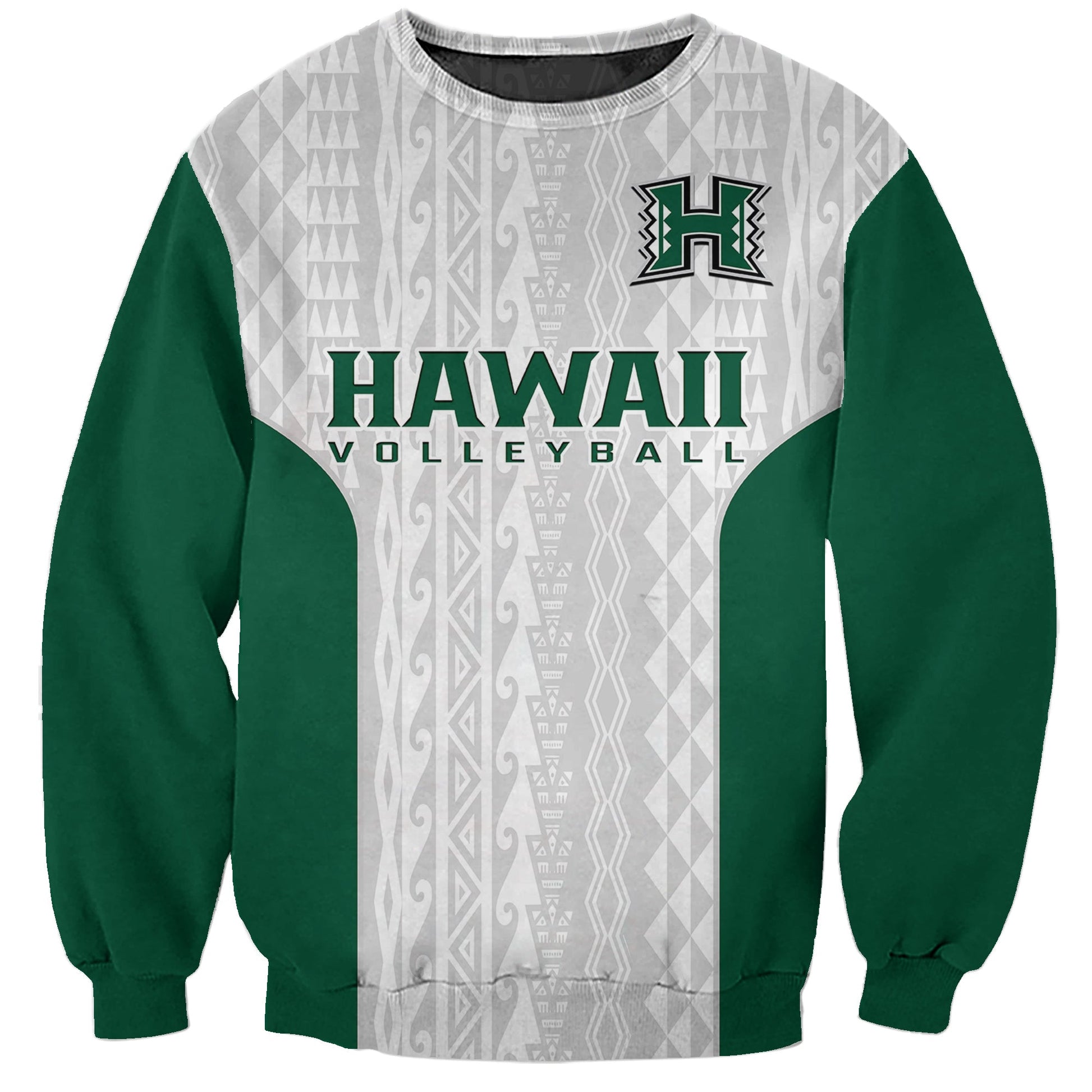 Custom Text And Number Hawaii Volleyball Sweatshirt Hawaiian Kakau White Style