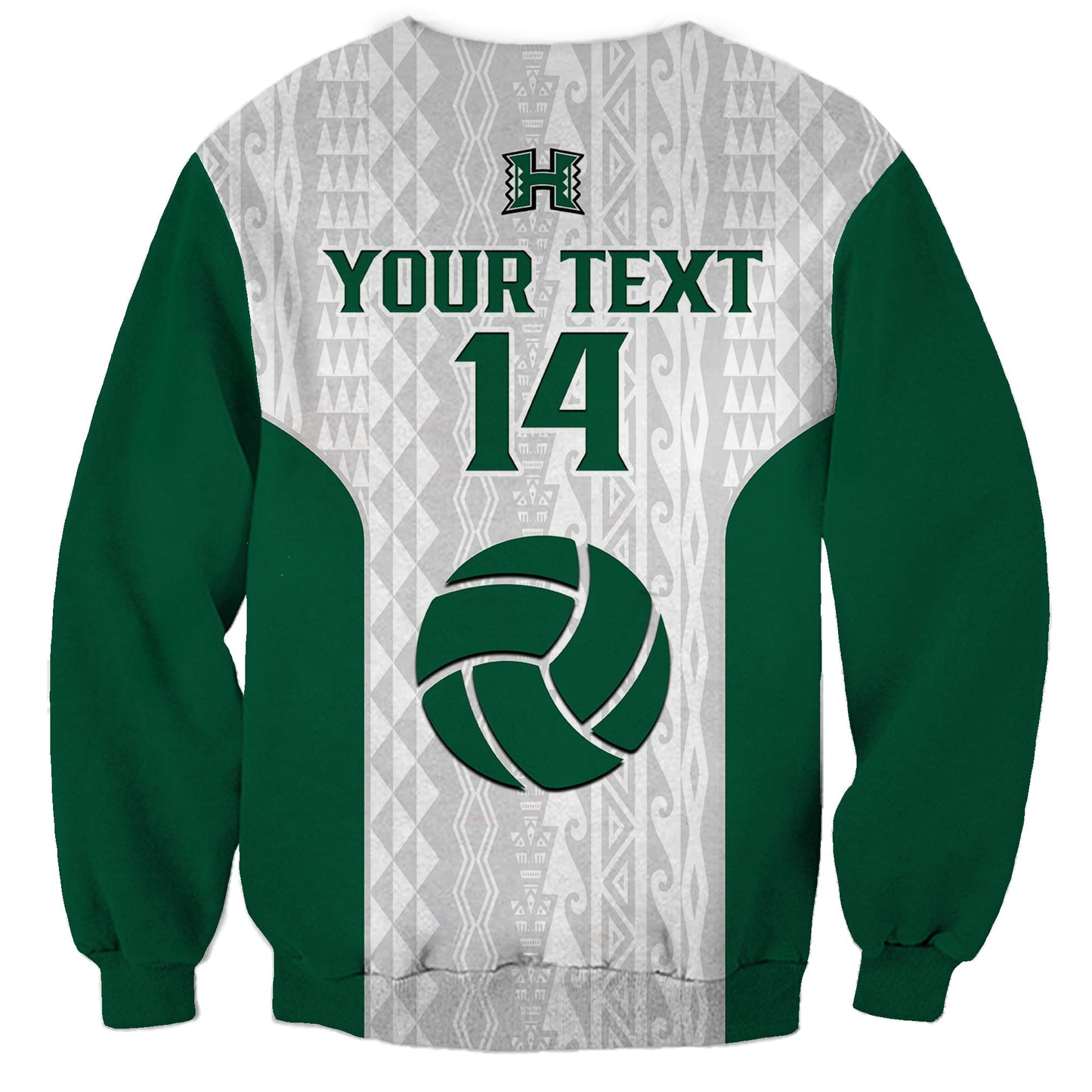Custom Text And Number Hawaii Volleyball Sweatshirt Hawaiian Kakau White Style
