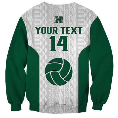 Custom Text And Number Hawaii Volleyball Sweatshirt Hawaiian Kakau White Style