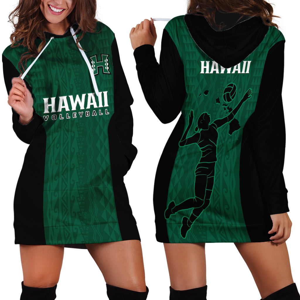 Hawaii Volleyball Hoodie Dress Hawaiian Kakau Green Style