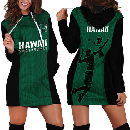 Hawaii Volleyball Hoodie Dress Hawaiian Kakau Green Style