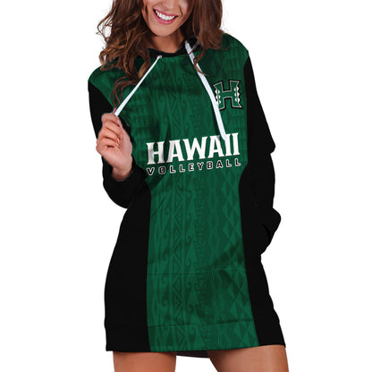 Hawaii Volleyball Hoodie Dress Hawaiian Kakau Green Style