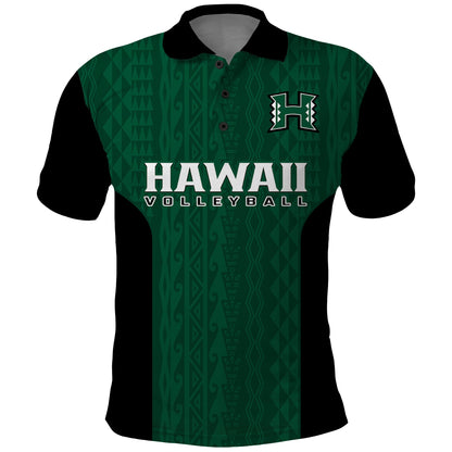 Hawaii Volleyball Polo Shirt Hawaiian Kakau Green Style