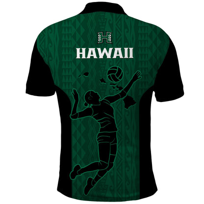 Hawaii Volleyball Polo Shirt Hawaiian Kakau Green Style
