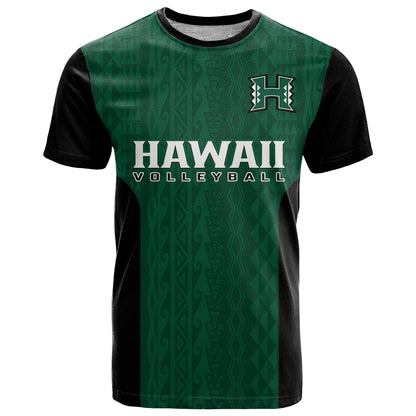 Hawaii Volleyball T Shirt Hawaiian Kakau Green Style