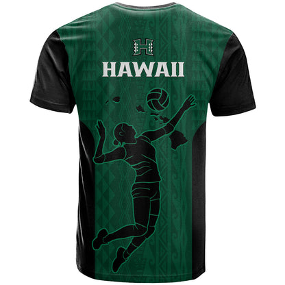 Hawaii Volleyball T Shirt Hawaiian Kakau Green Style