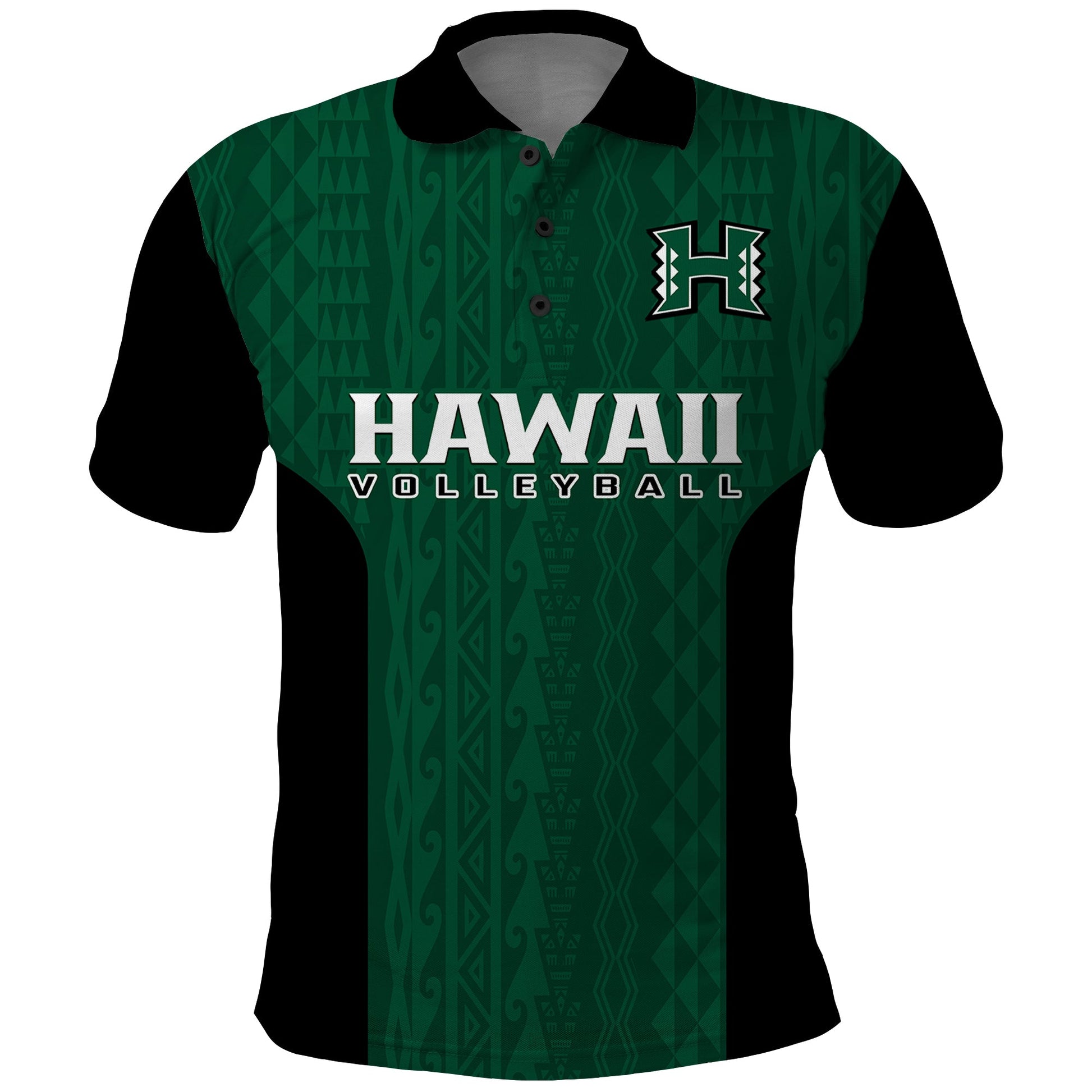 Custom Text And Number Hawaii Volleyball Polo Shirt Hawaiian Kakau Green Style