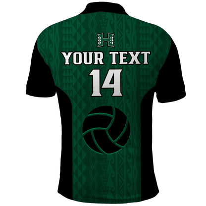 Custom Text And Number Hawaii Volleyball Polo Shirt Hawaiian Kakau Green Style