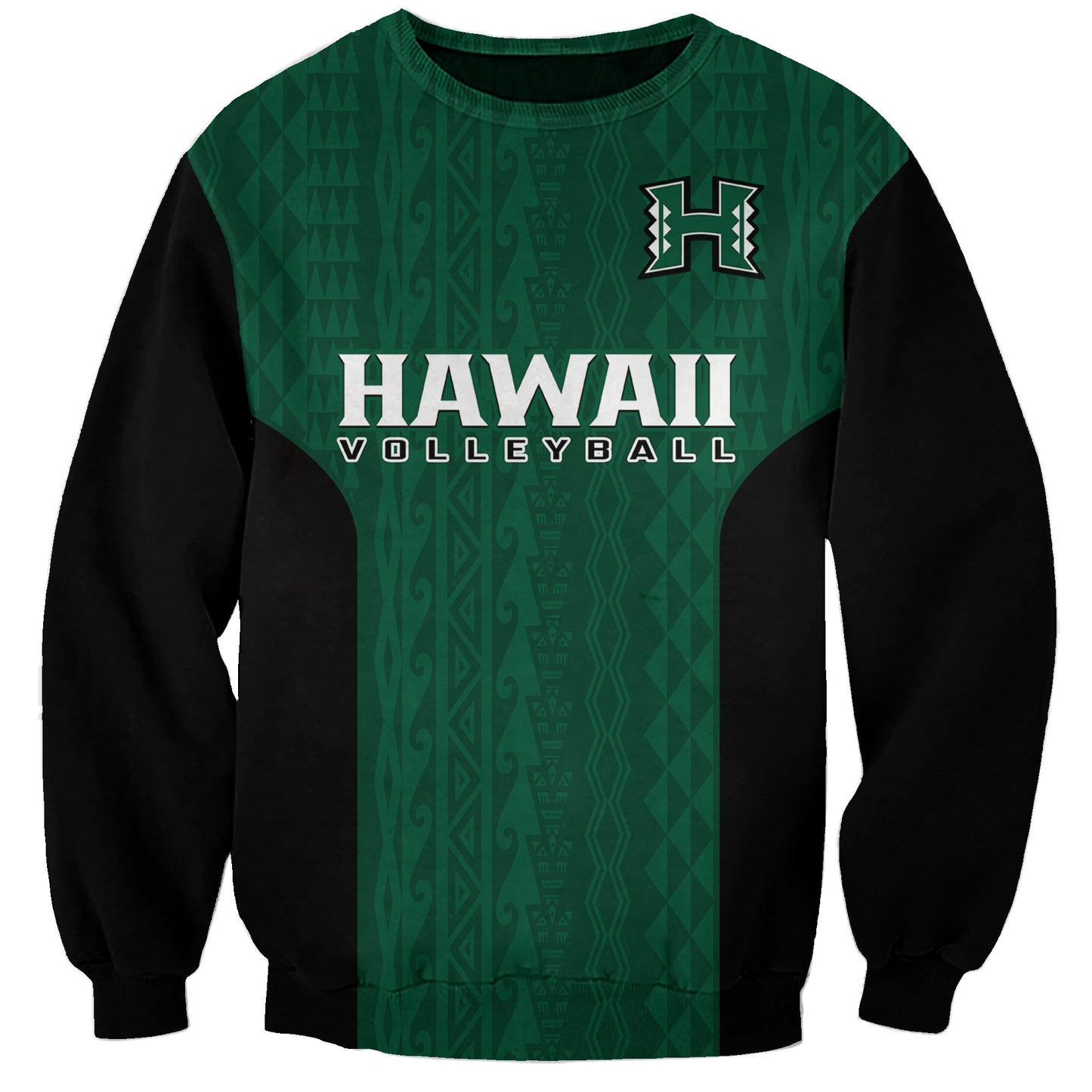 Custom Text And Number Hawaii Volleyball Sweatshirt Hawaiian Kakau Green Style