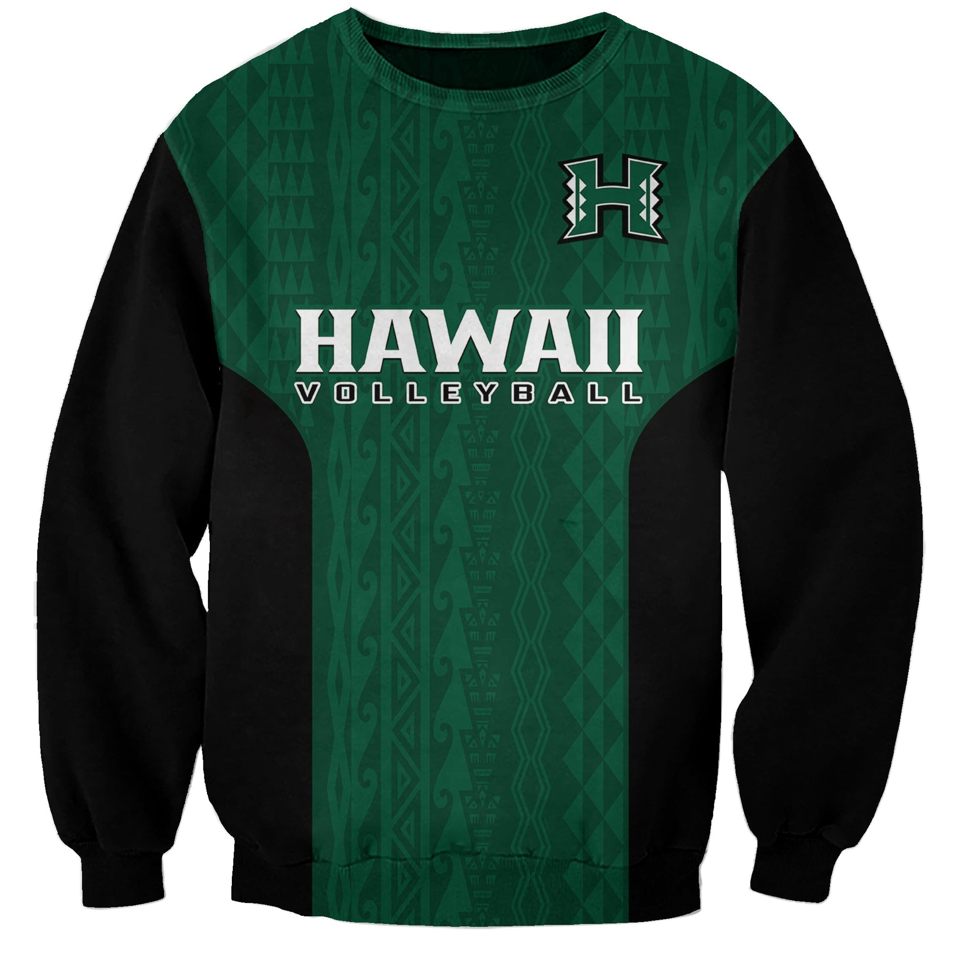 Custom Text And Number Hawaii Volleyball Sweatshirt Hawaiian Kakau Green Style