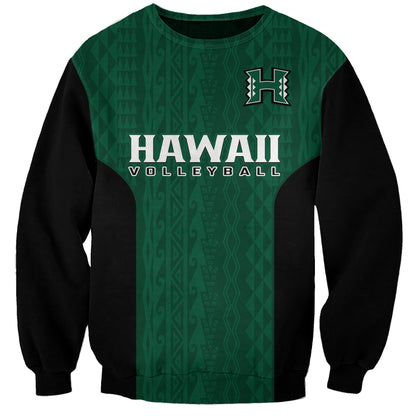 Custom Text And Number Hawaii Volleyball Sweatshirt Hawaiian Kakau Green Style