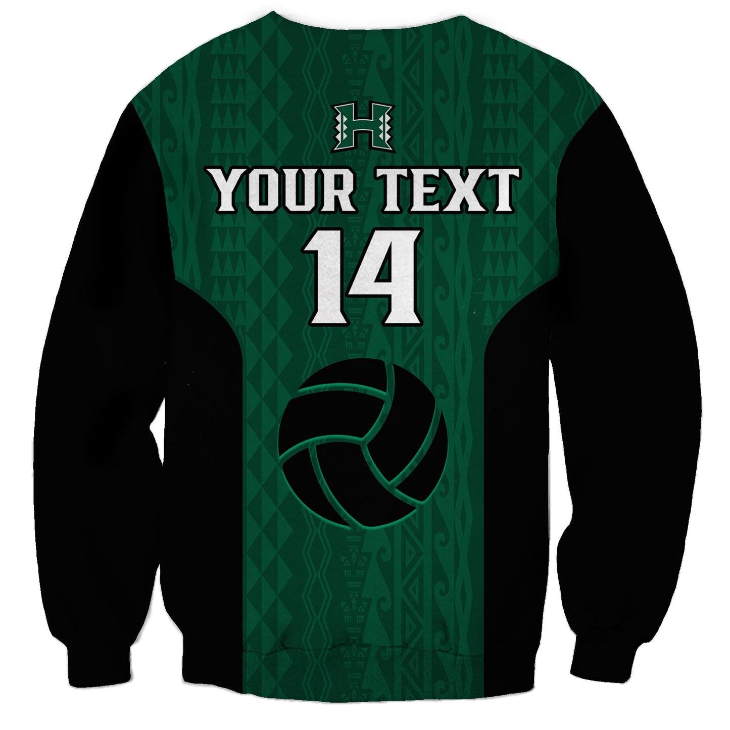 Custom Text And Number Hawaii Volleyball Sweatshirt Hawaiian Kakau Green Style