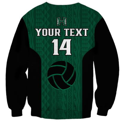 Custom Text And Number Hawaii Volleyball Sweatshirt Hawaiian Kakau Green Style