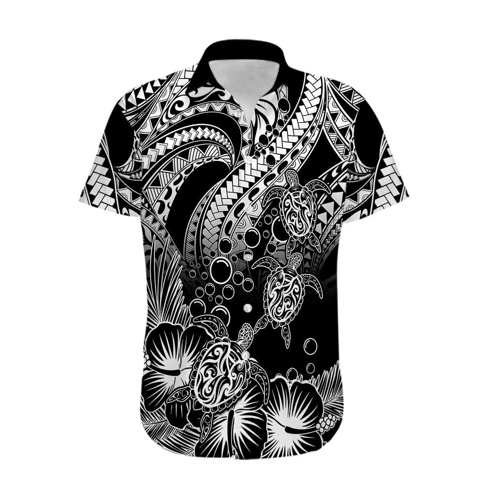 Personalised Polynesian Hawaiian Shirt Tribal Honu Turtle with Hibiscus White Version