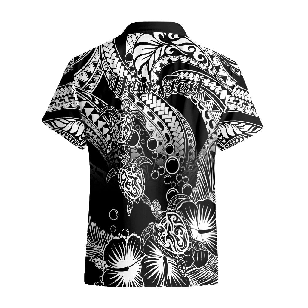 Personalised Polynesian Hawaiian Shirt Tribal Honu Turtle with Hibiscus White Version