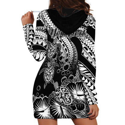 Personalised Polynesian Hoodie Dress Tribal Honu Turtle with Hibiscus White Version