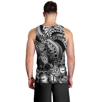Personalised Polynesian Men Tank Top Tribal Honu Turtle with Hibiscus White Version