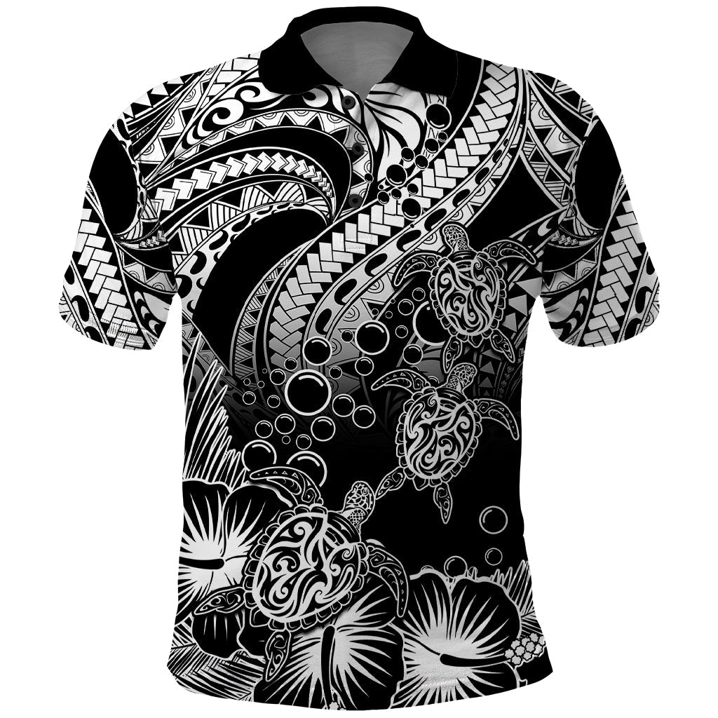 Personalised Polynesian Polo Shirt Tribal Honu Turtle with Hibiscus White Version