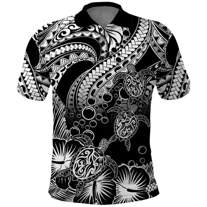 Personalised Polynesian Polo Shirt Tribal Honu Turtle with Hibiscus White Version