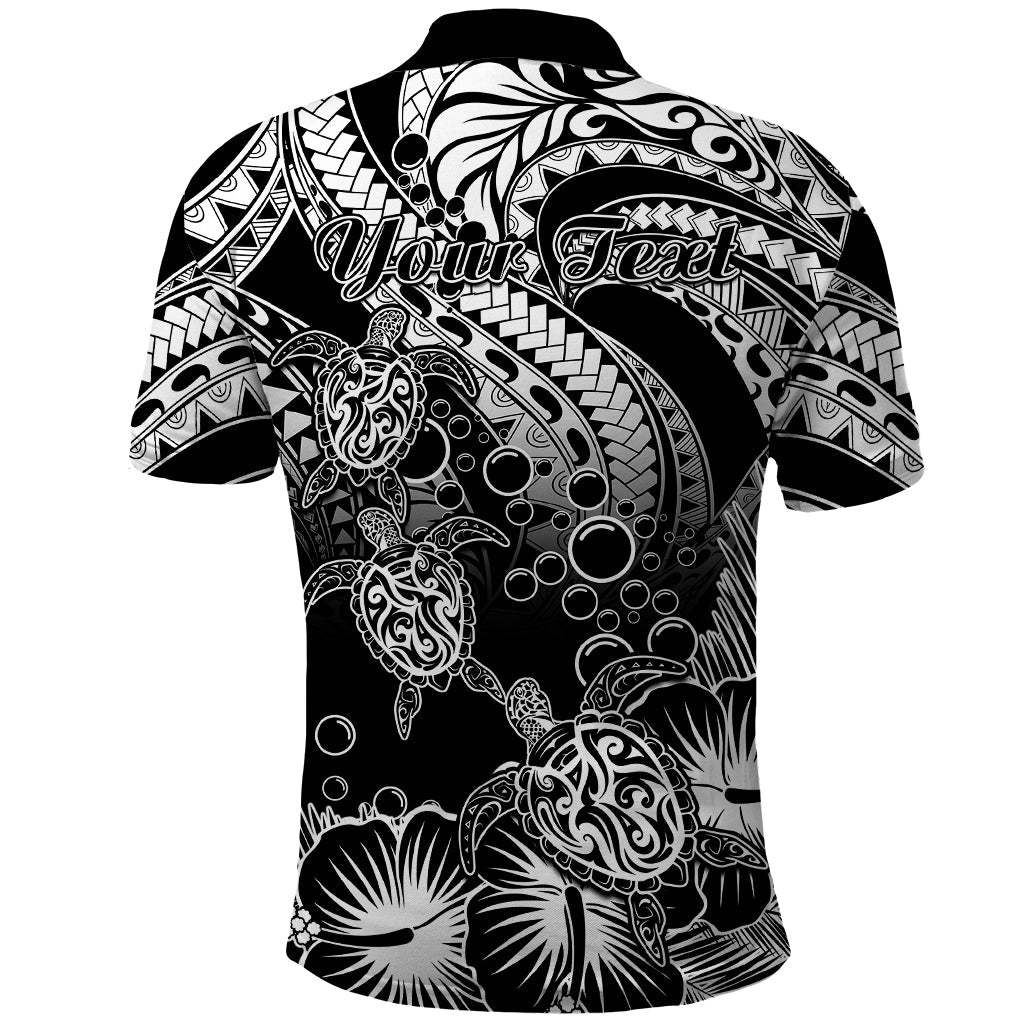Personalised Polynesian Polo Shirt Tribal Honu Turtle with Hibiscus White Version