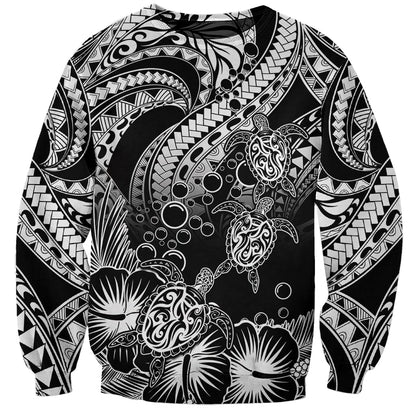 Personalised Polynesian Sweatshirt Tribal Honu Turtle with Hibiscus White Version