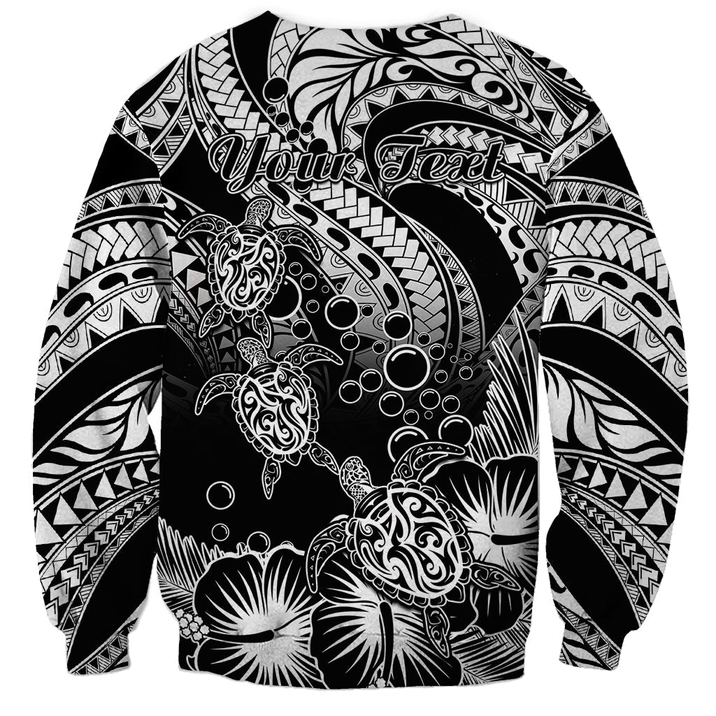 Personalised Polynesian Sweatshirt Tribal Honu Turtle with Hibiscus White Version
