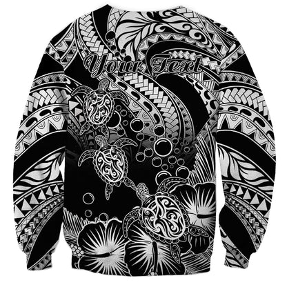 Personalised Polynesian Sweatshirt Tribal Honu Turtle with Hibiscus White Version