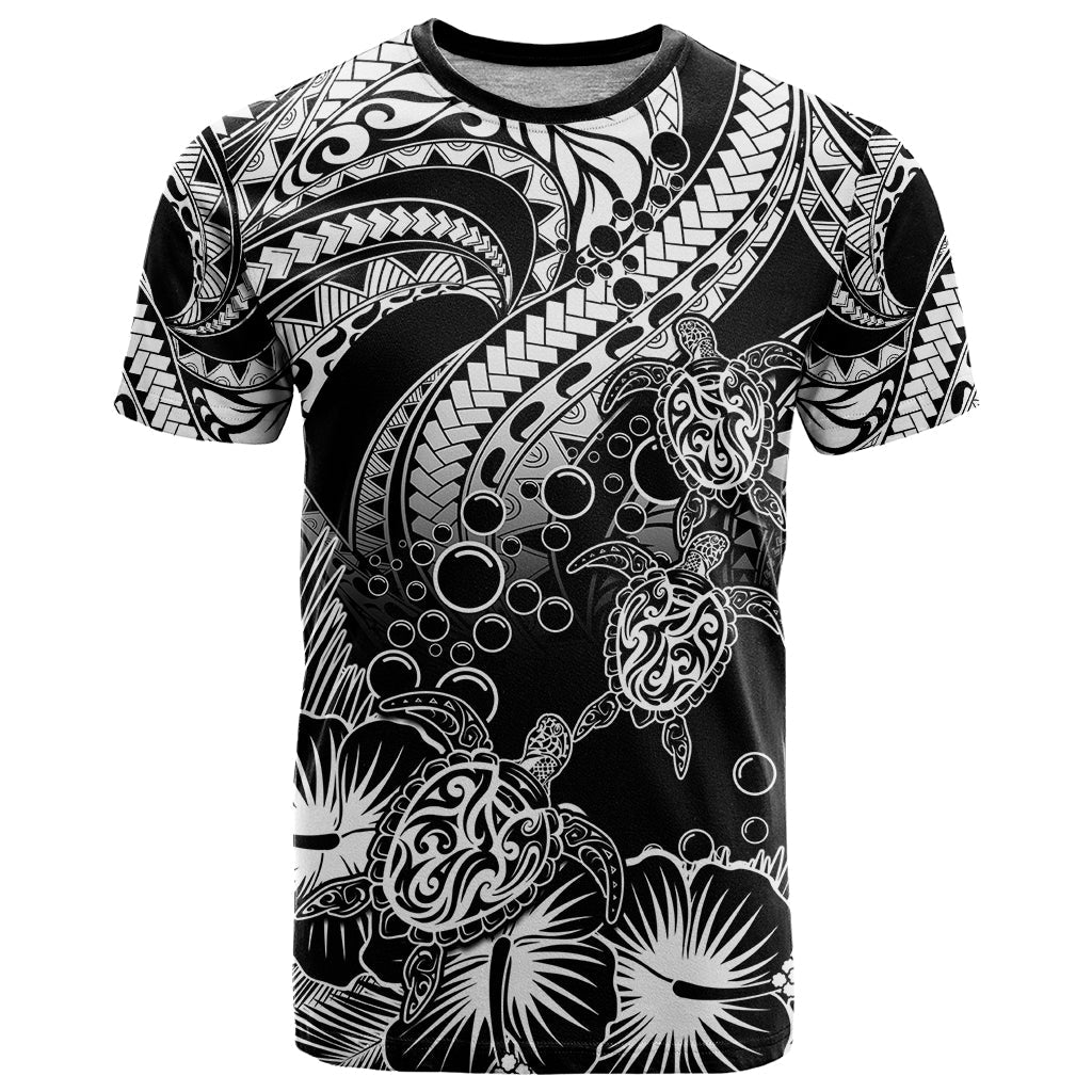 Personalised Polynesian T Shirt Tribal Honu Turtle with Hibiscus White Version
