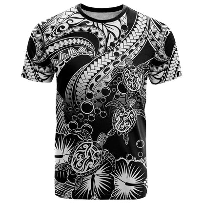 Personalised Polynesian T Shirt Tribal Honu Turtle with Hibiscus White Version