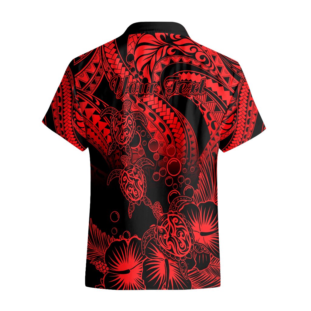 Personalised Polynesian Hawaiian Shirt Tribal Honu Turtle with Hibiscus Red Version