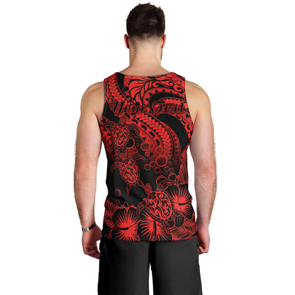 Personalised Polynesian Men Tank Top Tribal Honu Turtle with Hibiscus Red Version