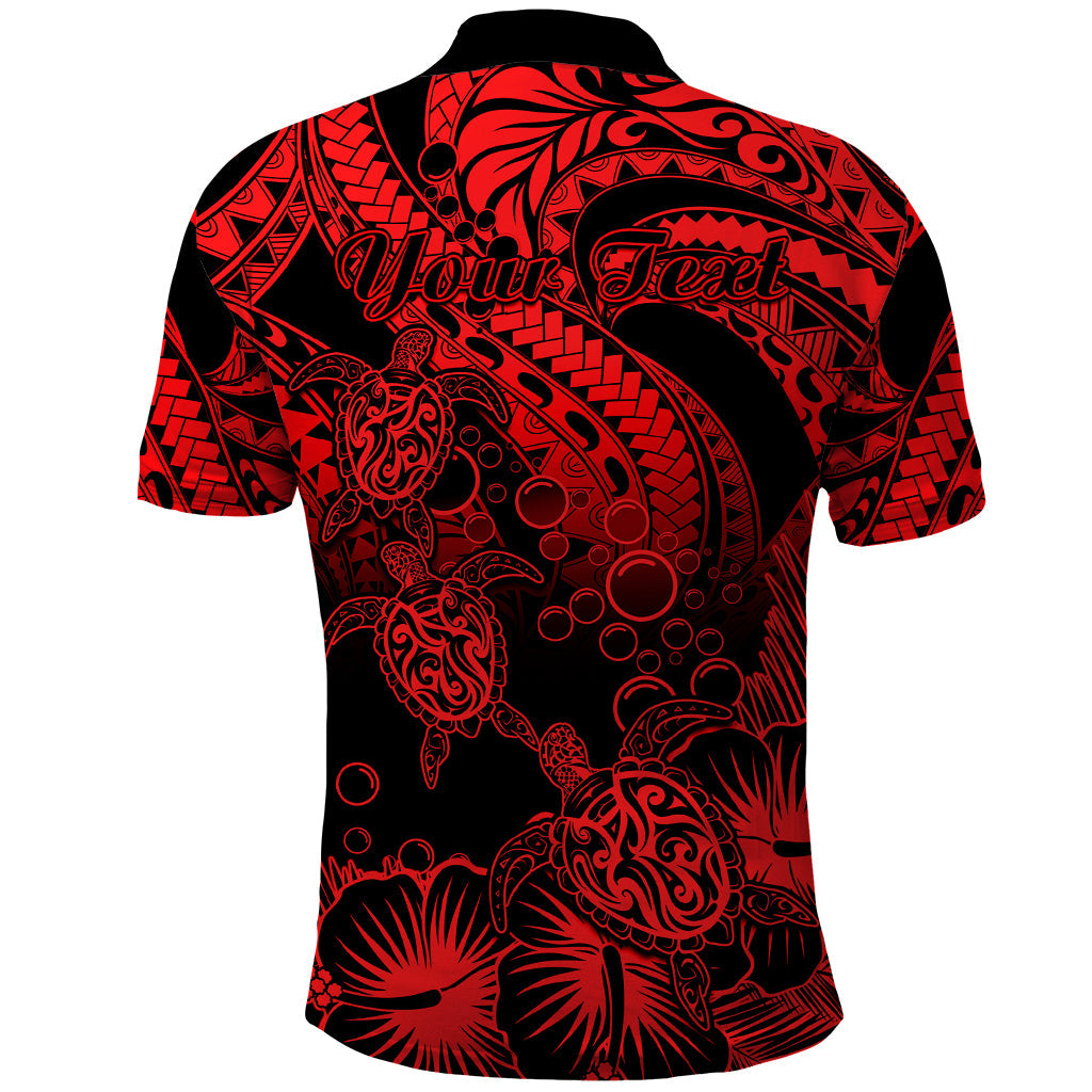 Personalised Polynesian Polo Shirt Tribal Honu Turtle with Hibiscus Red Version