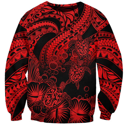 Personalised Polynesian Sweatshirt Tribal Honu Turtle with Hibiscus Red Version
