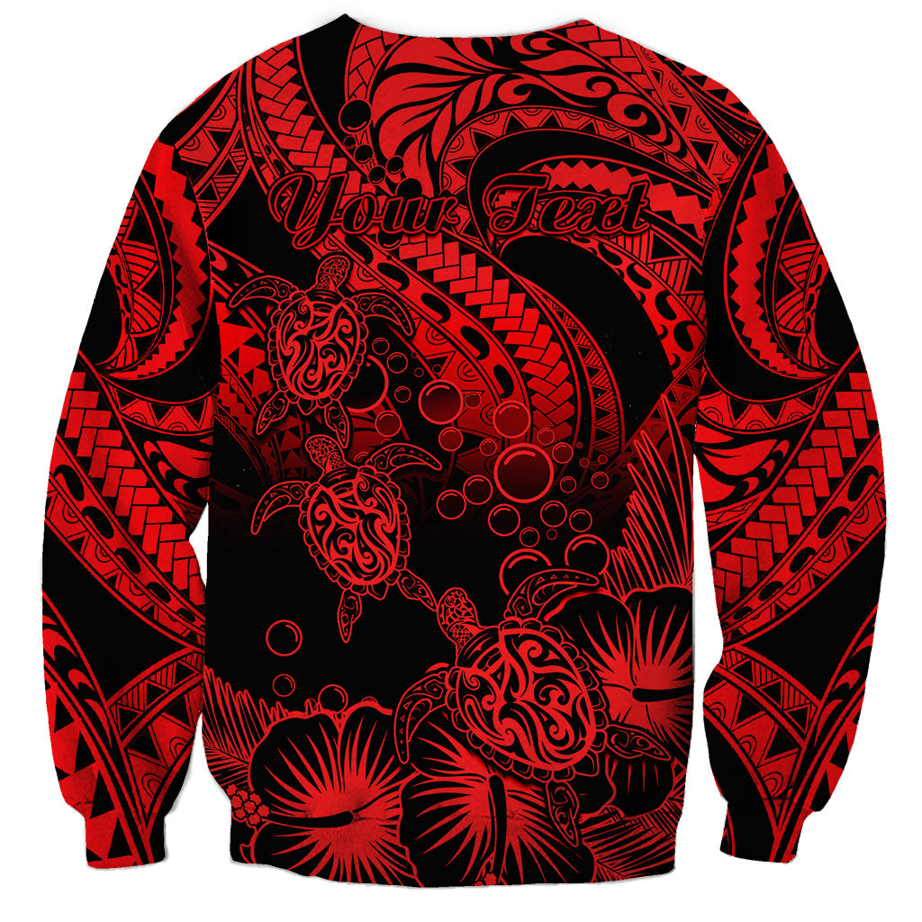 Personalised Polynesian Sweatshirt Tribal Honu Turtle with Hibiscus Red Version