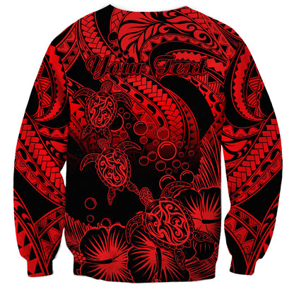 Personalised Polynesian Sweatshirt Tribal Honu Turtle with Hibiscus Red Version