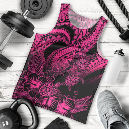 Personalised Polynesian Men Tank Top Tribal Honu Turtle with Hibiscus Pink Version
