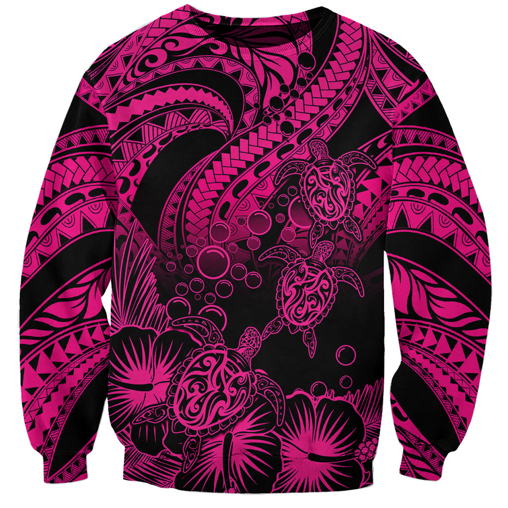 Personalised Polynesian Sweatshirt Tribal Honu Turtle with Hibiscus Pink Version