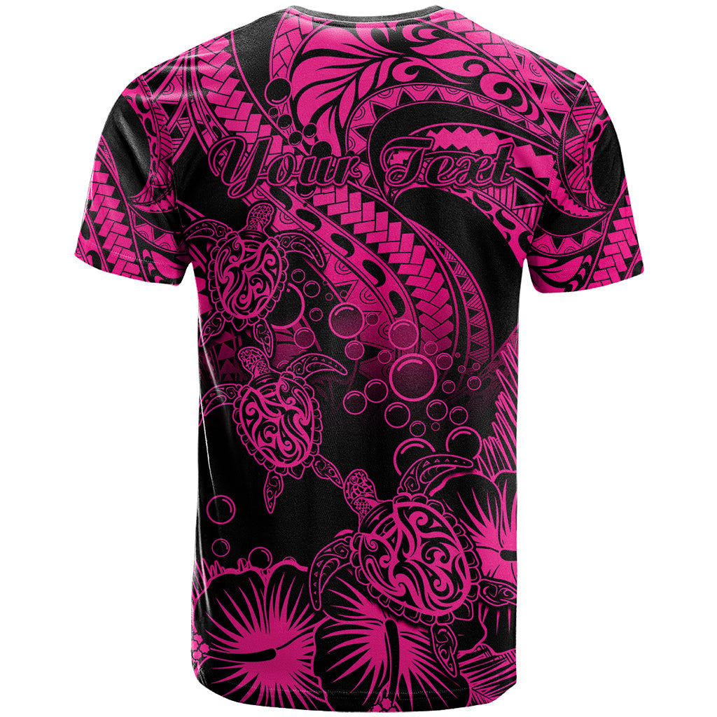 Personalised Polynesian T Shirt Tribal Honu Turtle with Hibiscus Pink Version