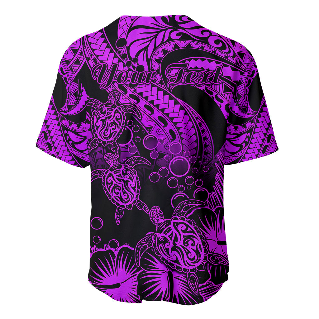 Personalised Polynesian Baseball Jersey Tribal Honu Turtle with Hibiscus Purple Version