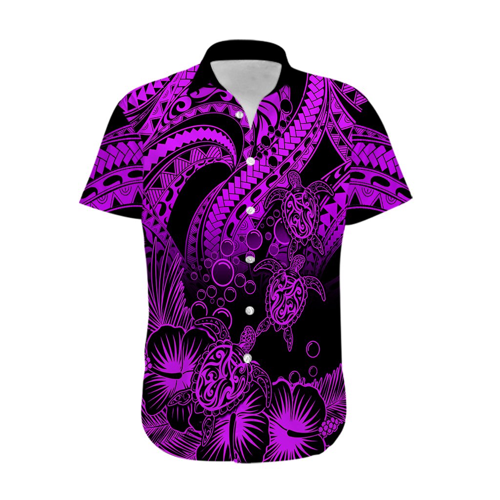 Personalised Polynesian Hawaiian Shirt Tribal Honu Turtle with Hibiscus Purple Version