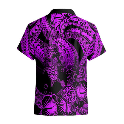 Personalised Polynesian Hawaiian Shirt Tribal Honu Turtle with Hibiscus Purple Version