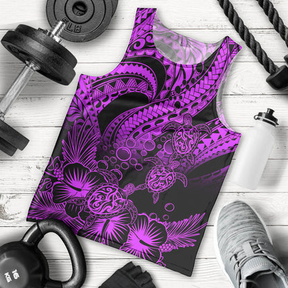 Personalised Polynesian Men Tank Top Tribal Honu Turtle with Hibiscus Purple Version