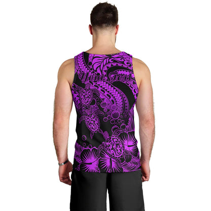 Personalised Polynesian Men Tank Top Tribal Honu Turtle with Hibiscus Purple Version