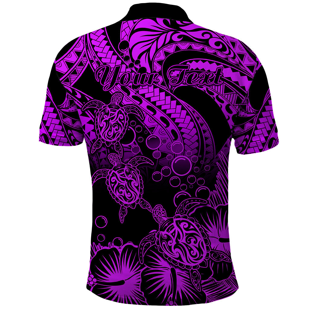 Personalised Polynesian Polo Shirt Tribal Honu Turtle with Hibiscus Purple Version