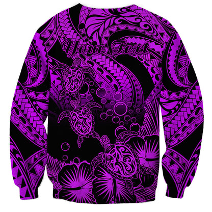 Personalised Polynesian Sweatshirt Tribal Honu Turtle with Hibiscus Purple Version