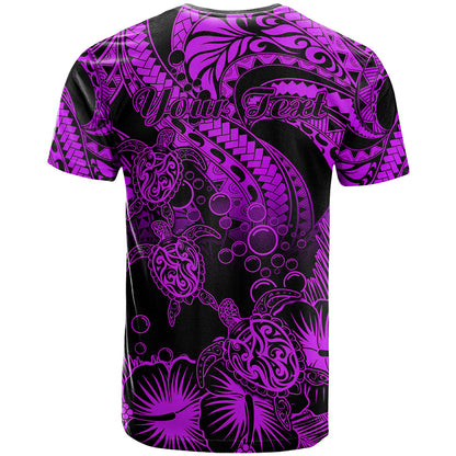 Personalised Polynesian T Shirt Tribal Honu Turtle with Hibiscus Purple Version