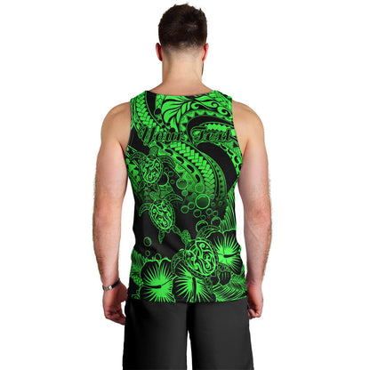 Personalised Polynesian Men Tank Top Tribal Honu Turtle with Hibiscus Green Version